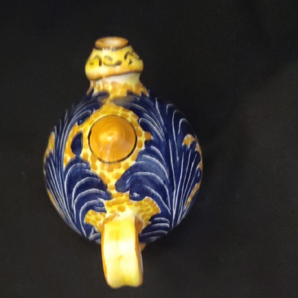 Blue and Yellow Ceramic Pottery with Ornate Patterns, Signed - Picture 5 of 7